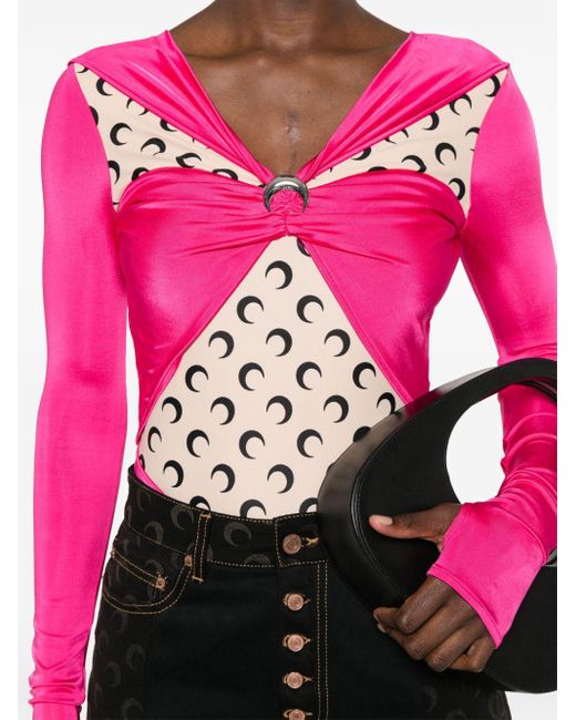 MARINE SERRE Pink Bluse mit Sichelmond-Print