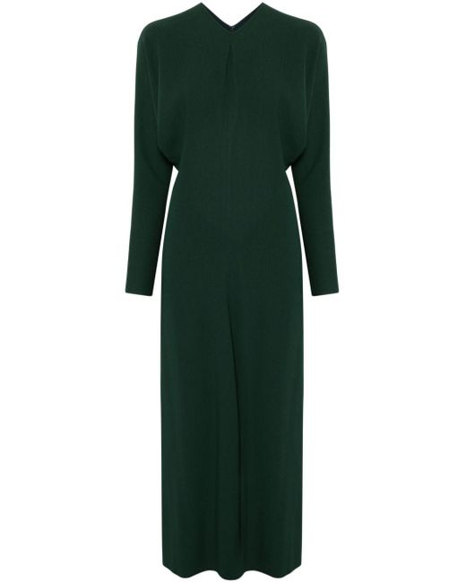 Victoria Beckham Green Long-Sleeve Draped Midi Dress