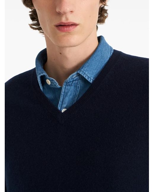 Pringle of Scotland Blue V-Neck Cashmere Sweater for men