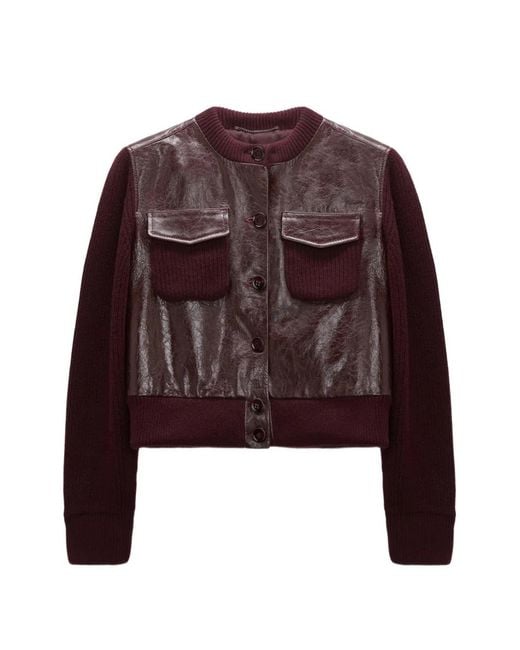 Dorothee Schumacher Red Leather-Panelled Knitted Jacket