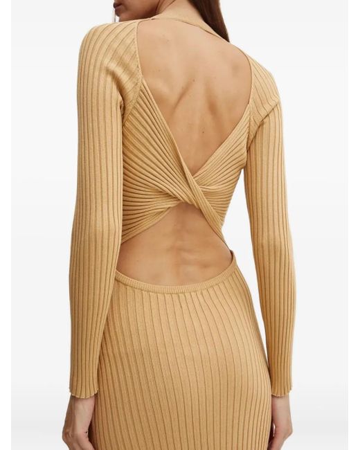 Bardot Natural Ribbed Open-Back Maxi Dress