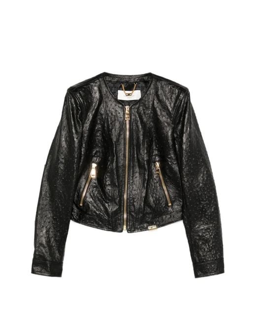 Elisabetta Franchi Black Zip Textured Jacket