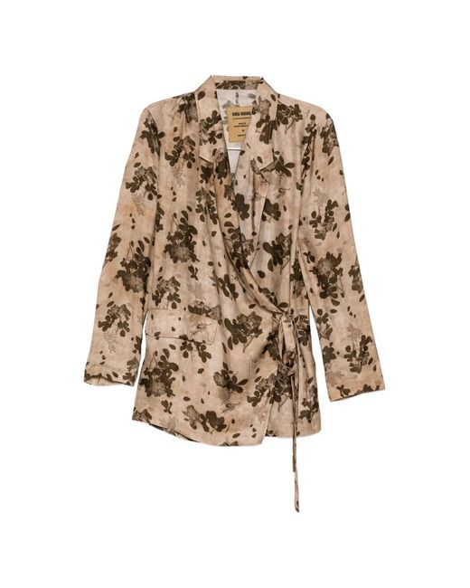 Uma Wang Natural Floral-Print Wrap Jacket