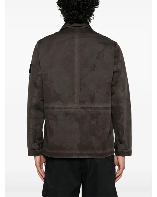 Stone Island Black Field Jacket Raso Gommato 3L Laser Camo for men