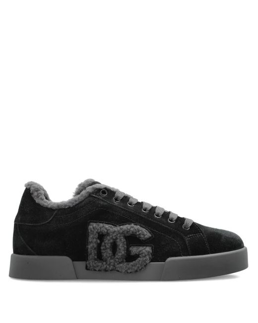 Dolce & Gabbana Black Logo-Detail Suede Trainers