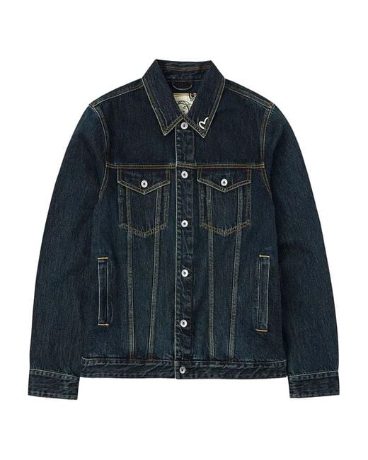 Evisu Blue Buttoned Brushstroke Denim Jacket for men