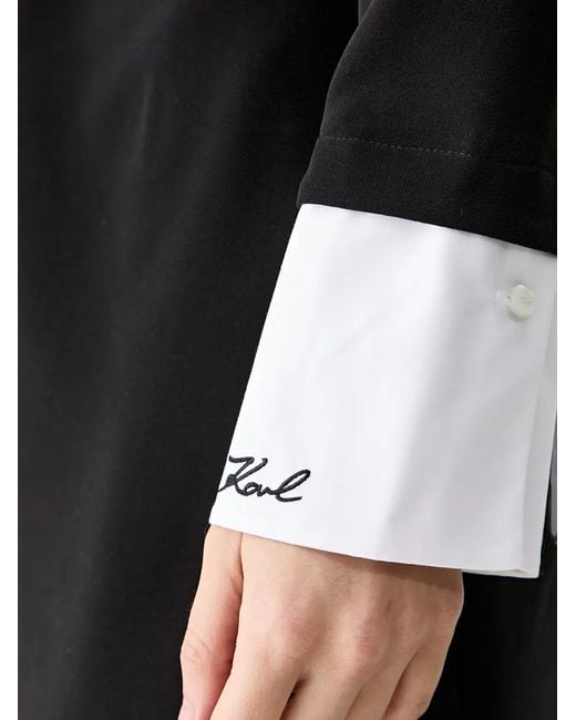 Karl Lagerfeld Black Robe Courte À Col Contrastant En V