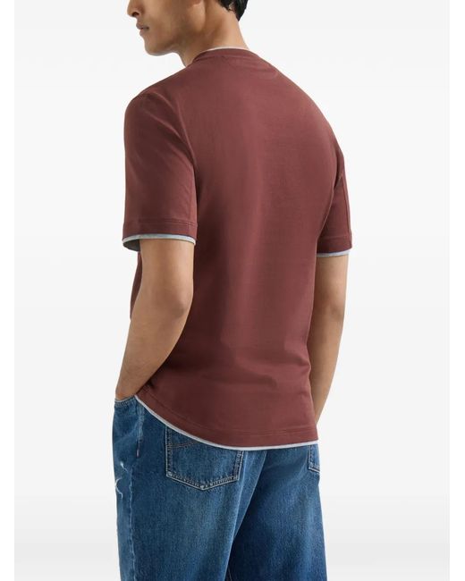 Brunello Cucinelli Red T-Shirt À Bords Contrastants for men