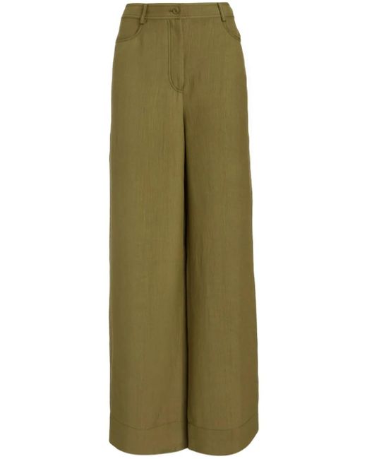 Alberta Ferretti Green Button-Fastening Palazzo Trousers
