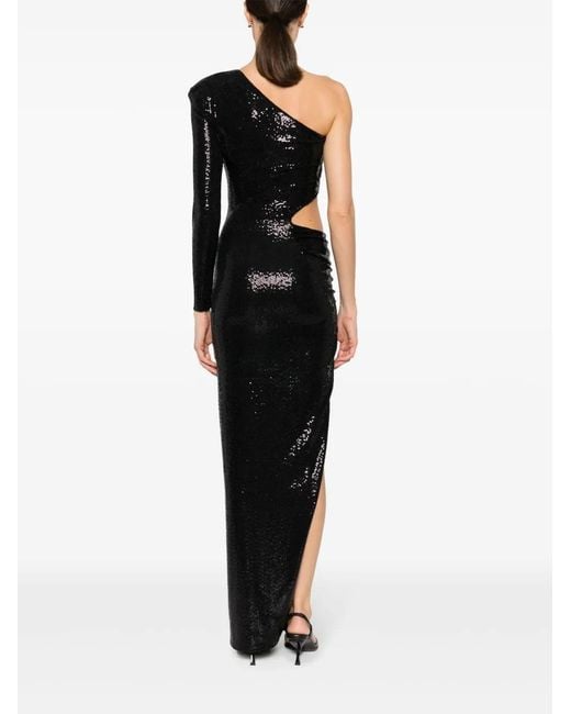Nissa Black Metallic-Finish One-Shoulder Dress