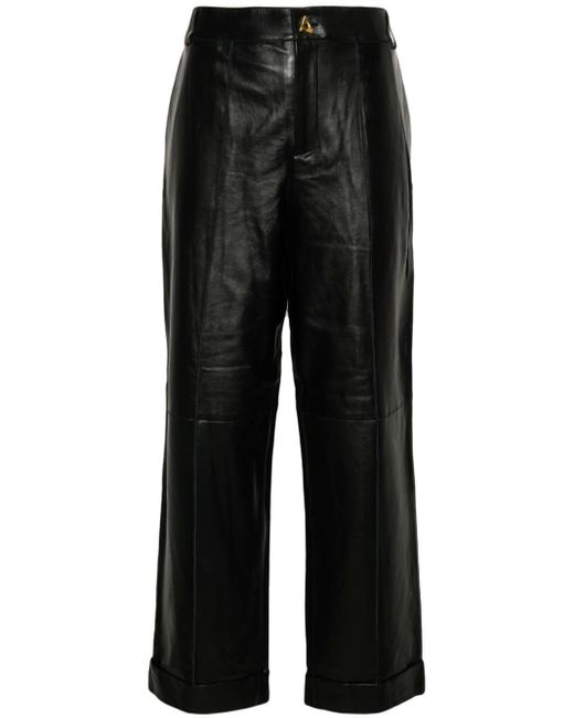 Pantalon en cuir à coupe droite Aeron en coloris Black