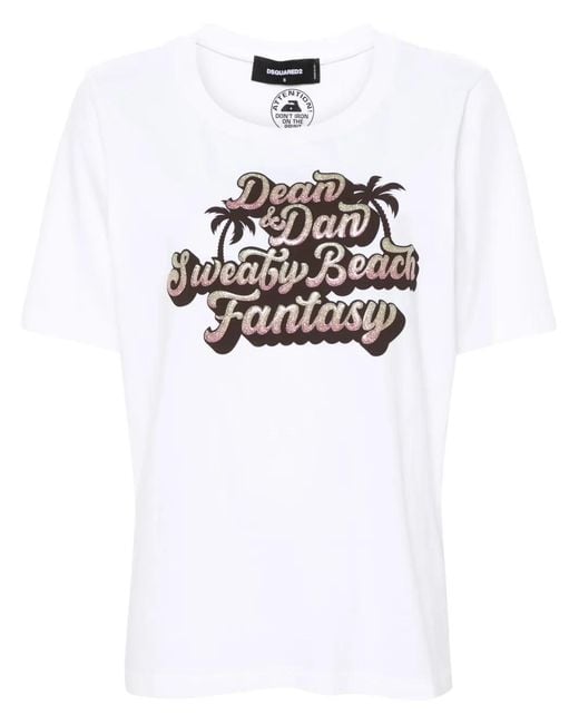 DSquared² White Sweaty Beach Fantasy Cotton T-Shirt