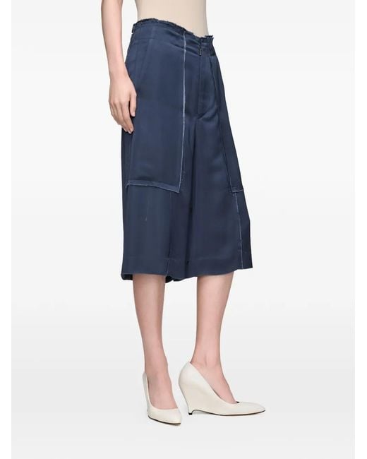 Maison Margiela Women's Blue Frayed-Edges Panel-Details Shorts