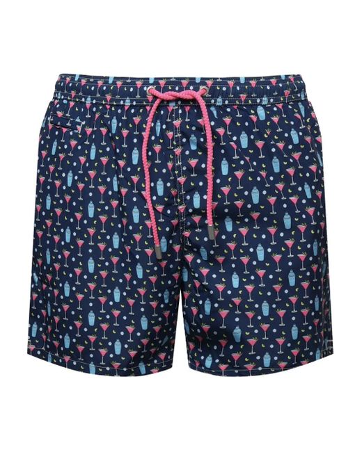 Mc2 Saint Barth Blue Pattern-Jacquard Swim Shorts for men