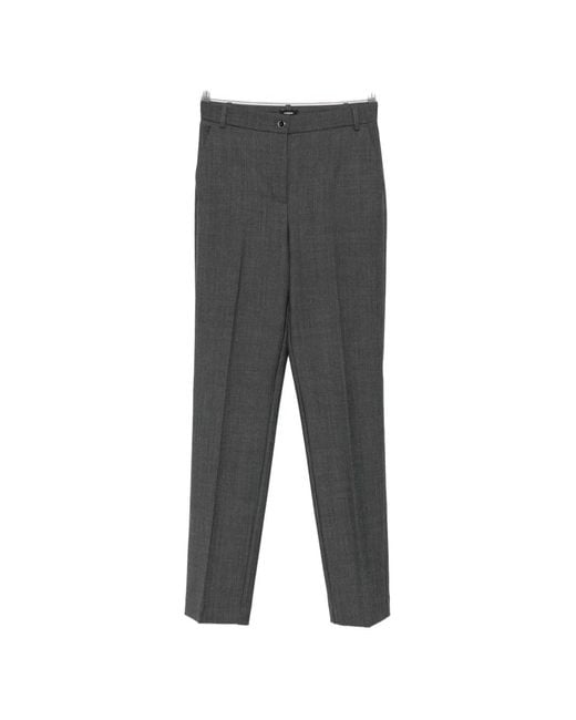 Pinko Gray Herringbone-Pattern Logo-Patch Trousers