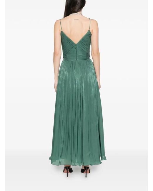 Costarellos Green Fayla V-Neck Pleated Maxi Dress