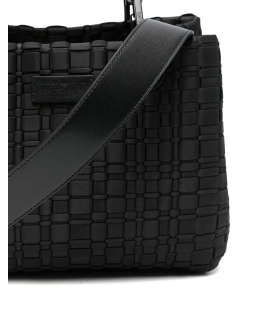 Emporio Armani Black Woven Top Handle Tote Bag