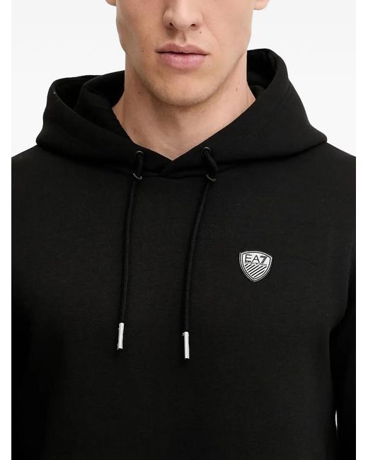 EA7 Black Logo-Patch Hoodie for men