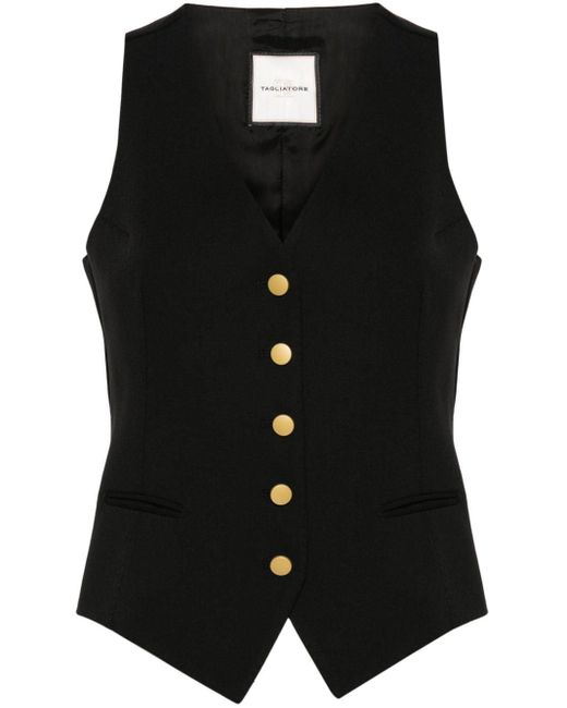 Tagliatore Black Textured Buttoned Vest