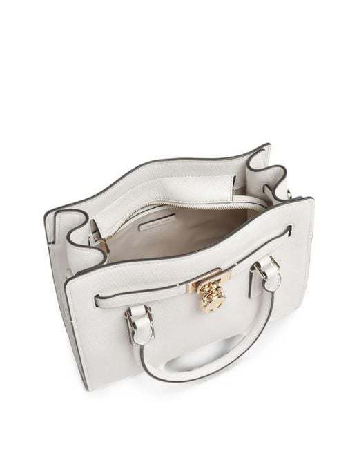 Michael Kors White Hamilton Padlock Leather Satchel Bag