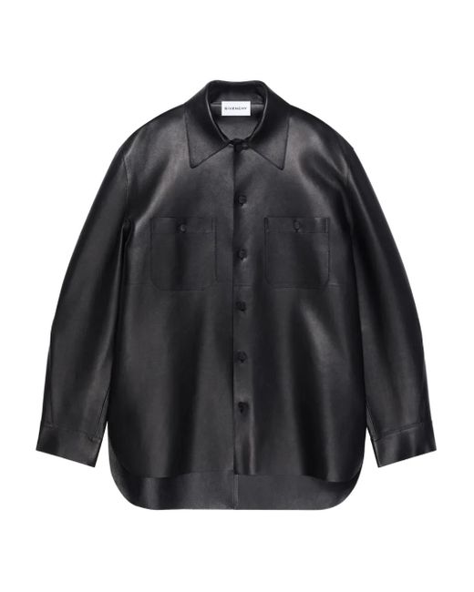 Givenchy Black Leather Shirt Jacket for men
