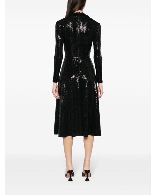 Nissa Black Sequinned Belted Midi Dress