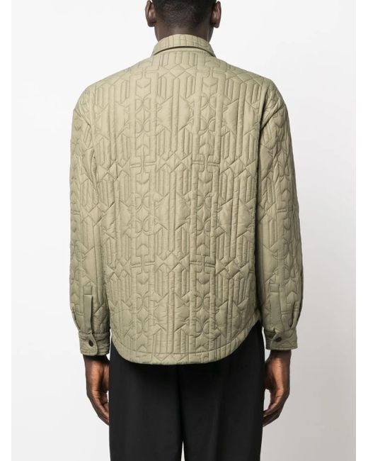 Palm Angels Green Monogram Quilted Shirt Jacket for men