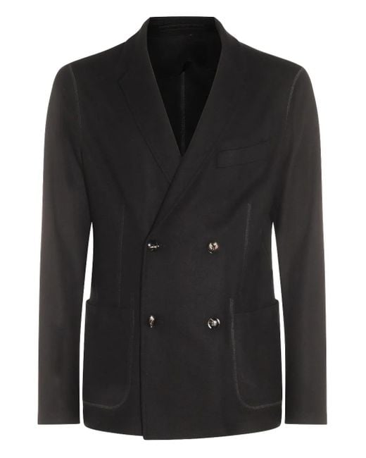 Giorgio Armani Black Double-Breasted Patch-Pocket Jacket for men