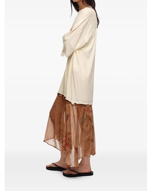 Bimba Y Lola Natural Floral Details Midi Dress