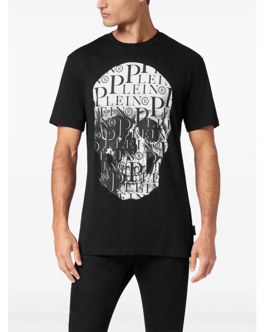 Philipp Plein Black Print Skull T-Shirt for men