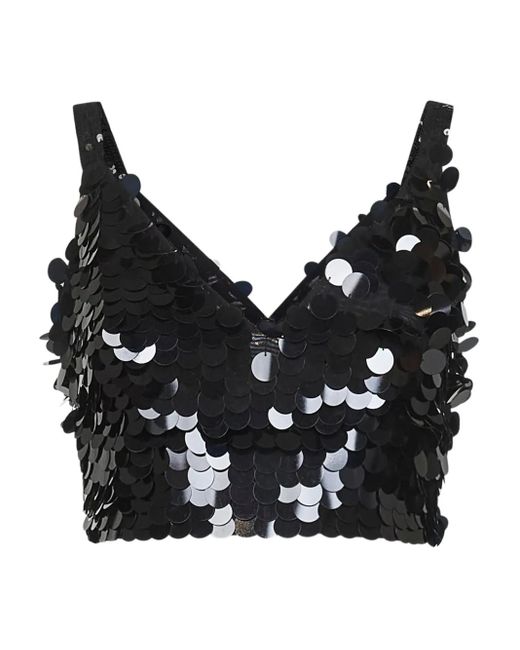 P.A.R.O.S.H. Black Sequin-Embellished V-Neck Top