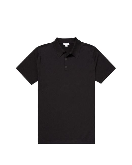 Sunspel Black Short-Sleeve Cotton Polo Shirt for men