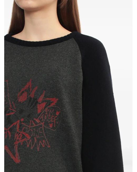 we11done Trui Met Raglan Mouwen En Grafische Print in het Black
