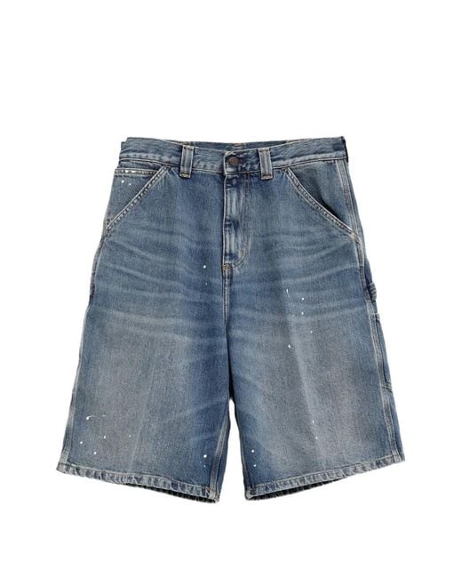 Carhartt Blue Og Single Knee Paint-Splatter Carpenter Shorts for men