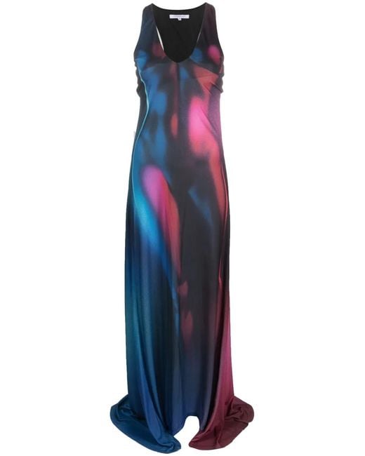 Patrizia Pepe Blue Body-Print Scoop-Neck Maxi Dress