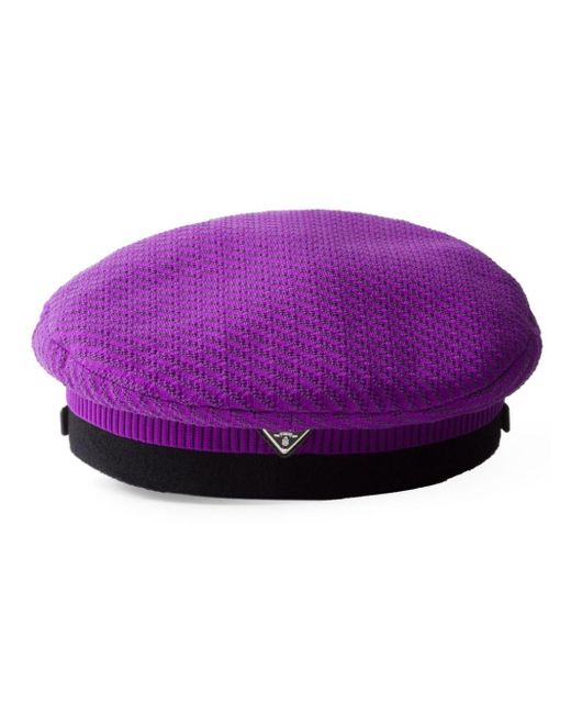 Prada Purple Logo-Plaque Knitted Beret for men