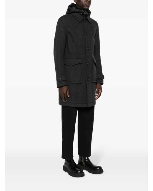Woolrich Black Wool-Blend Button-Up Coat for men
