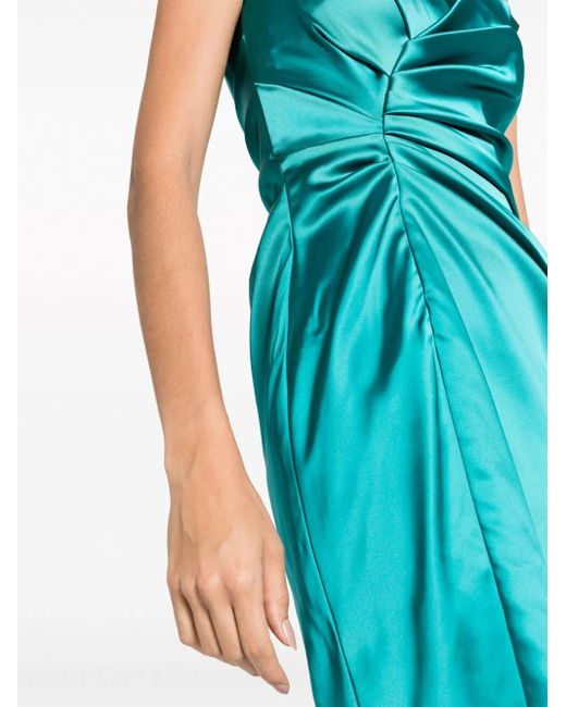 Talbot Runhof Blue Gathered-Detail Midi Dress