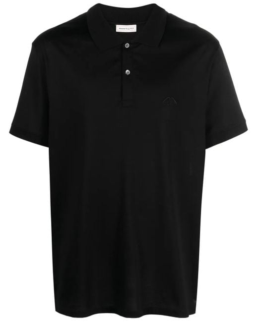 McQueen Black Seal Logo-Embroidered Polo Shirt for men