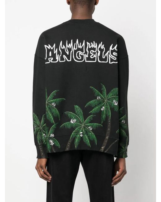 Palm Angels Black Palm & Skull Sweatshirt With Print for men