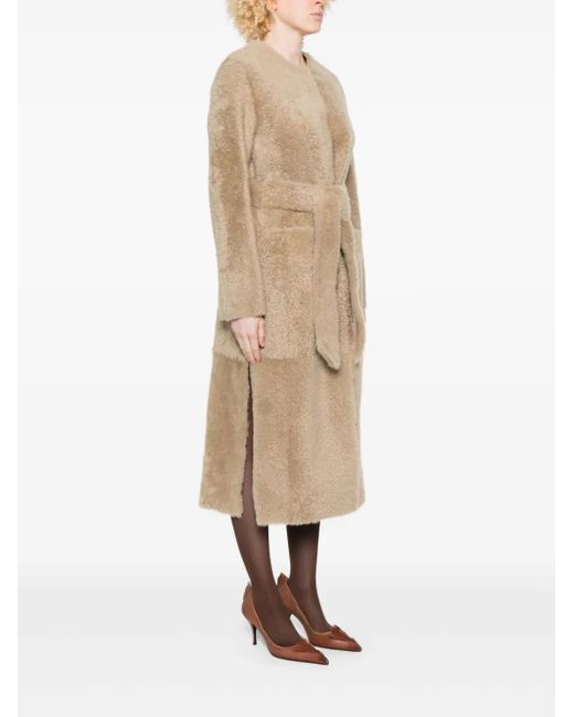 FURLING BY GIANI Natural Belted Single-Breasted Sheepskin Coat