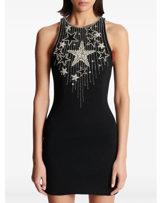 Balmain Black Falling Stars Short Dress With Embroidery