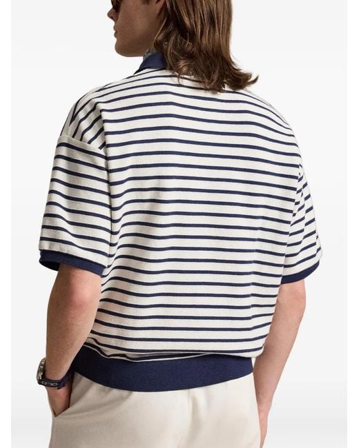 Polo Ralph Lauren Blue Relaxed Fit Striped Textured Polo Shirt for men