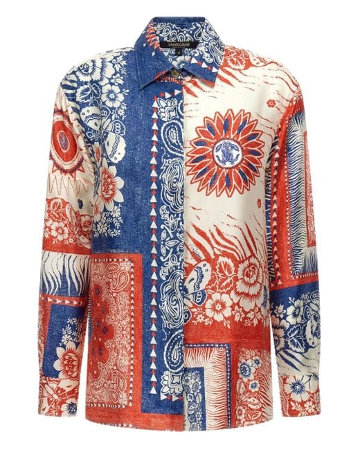 Roberto Cavalli Blue Hemd mit Bandana-Print