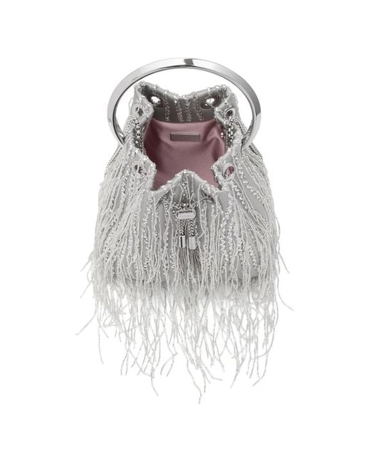 Jimmy Choo White Bon Bon Fringe-Detailed Bucket Bag