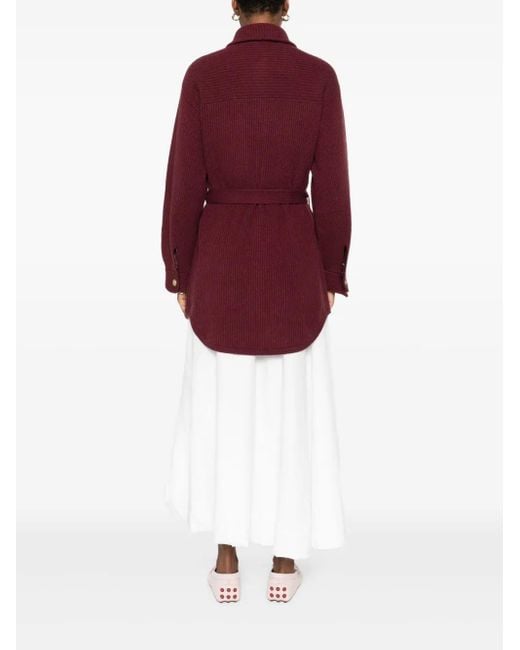 Brunello Cucinelli Purple Belted Buttoned Cardigan