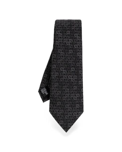 Giorgio Armani Black Logo-Jacquard Silk Tie for men
