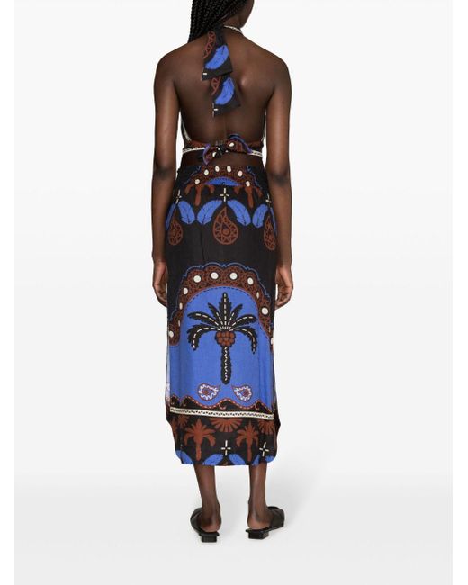 Gonna Masaí Mythology con stampa di Johanna Ortiz in Blue