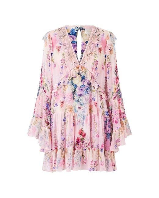 Camilla Pink Robe Courte Swing À Fleurs