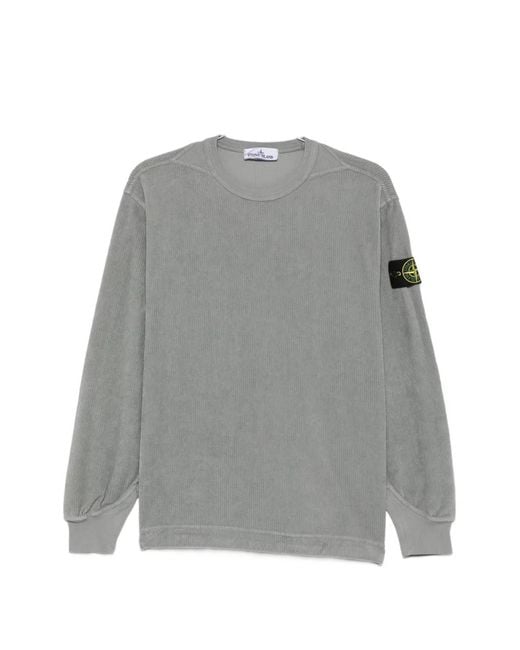 Stone Island Gray Logo-Patch Corduroy Sweatshirt for men